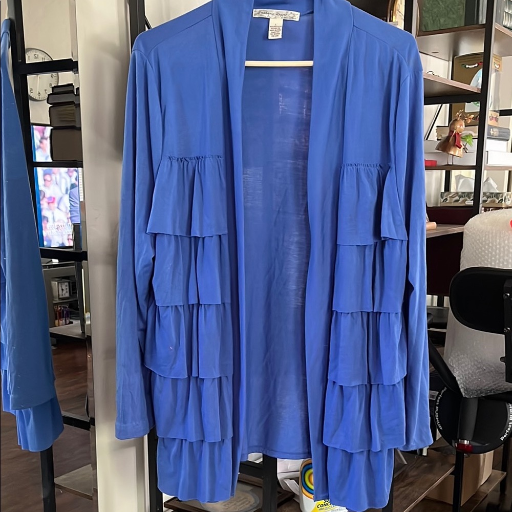 Stephanie Rogers Blue Ruffled Cardigan